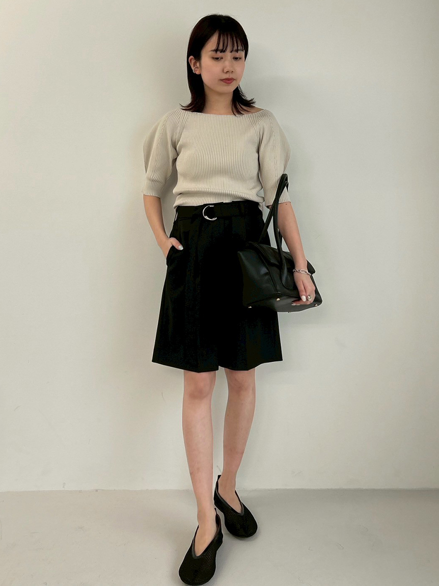 MASH STORE限定】【UV加工】パフスリーブオフショルニット