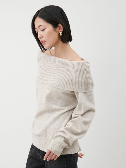 HAUNT ホワイト２wayオフショルダー ニット サイズ38 2WAY】オフショルダーにもなるVネックニット (トップス / ニット