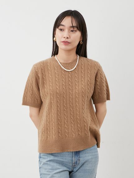 セットアップ対応】カシミヤタッチケーブルニットプルオーバー