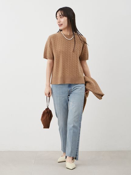 セットアップ対応】カシミヤタッチケーブルニットプルオーバー(プル