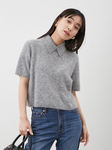 ポロ衿クロップド丈モヘアニットトップス(ニット)｜トップス｜Mila  