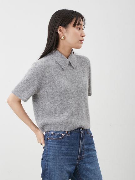 ミラオーウェン！ウールダスティーポルドーニット！井川遥 ポロ衿クロップド丈モヘアニットトップス(ニット)｜トップス｜Mila