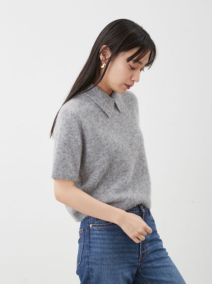 ポロ衿クロップド丈モヘアニットトップス(ニット)｜トップス｜Mila