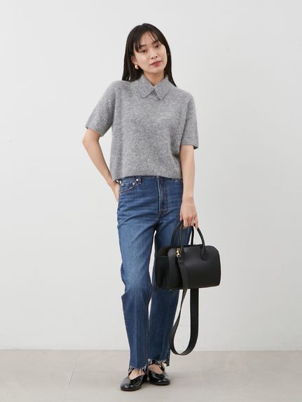 ポロ衿クロップド丈モヘアニットトップス(ニット)｜トップス｜Mila  