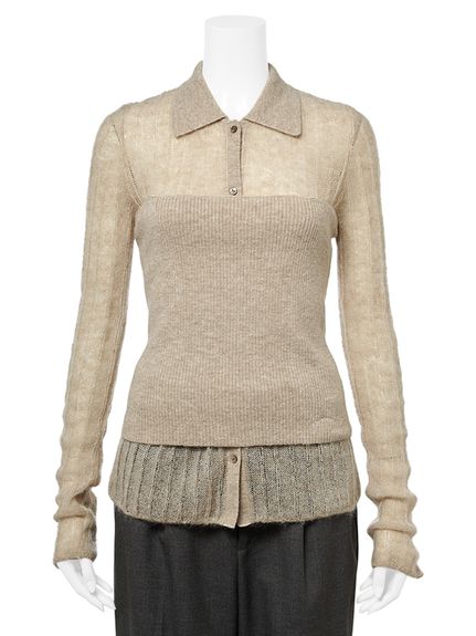 MilaOwen ポロ襟ワイドリブベアSETモヘアニット セットアイテム】ポロ襟ワイドリブベアSETモヘアニット(ニット