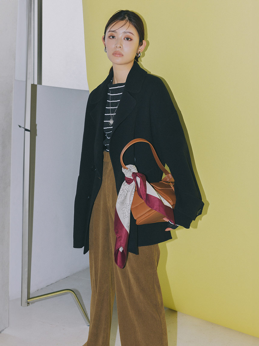 ボートネックタイ付ランダムリブシアーニット(ニット)｜トップス｜Mila