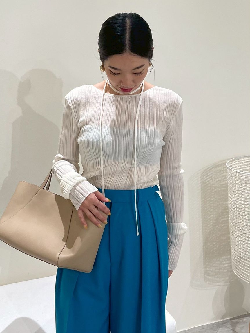 アーリー様 ボートネックタイ付ランダムリブシアーニット(ニット)｜トップス