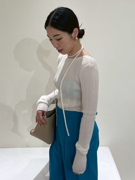 ボートネックタイ付ランダムリブシアーニット(ニット)｜トップス｜Mila