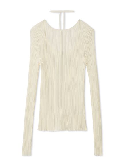 Mariri_N　まとめ売り ボートネックタイ付ランダムリブシアーニット(ニット)｜トップス