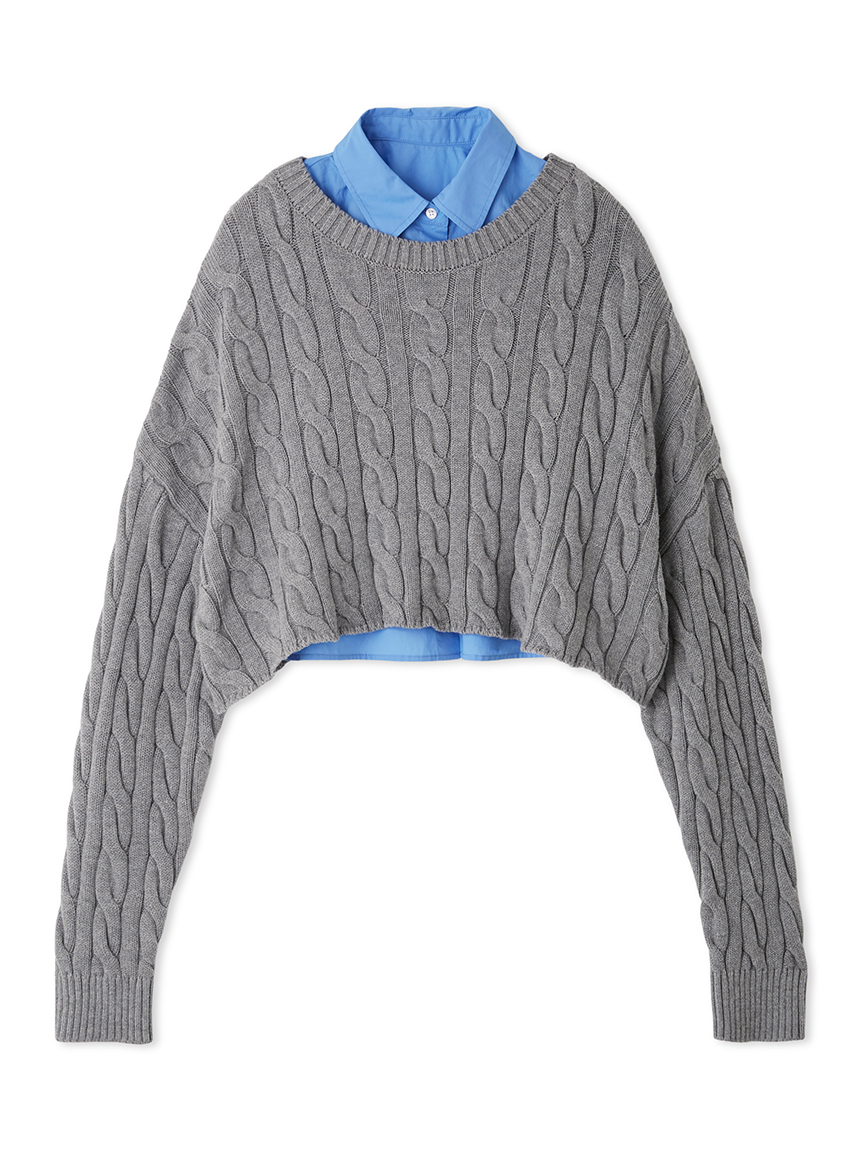 セットアイテム】シャツレイヤードケーブル短丈ニット(ニット