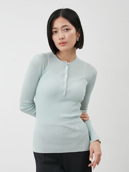 シアーヘンリーネックプルオーバー　ブラック ENC tシャツ henry neck sheer pullover / ヘンリーネックシアープル