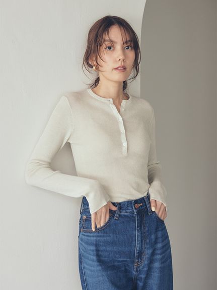 ヘンリーネックシアーリブニットプルオーバー(プルオーバー