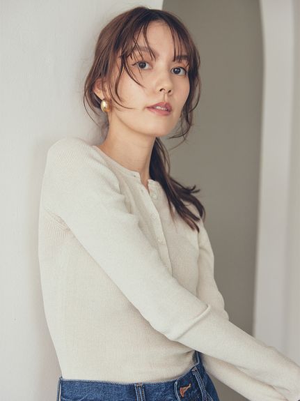 1223-15 シェリー ヘンリーネックシアーリブニットプルオーバー(プル