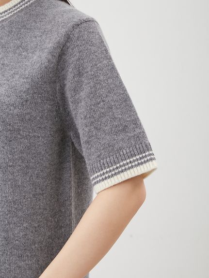 配色ラインミドルゲージハーフスリーブニット(ニット)｜トップス｜Mila