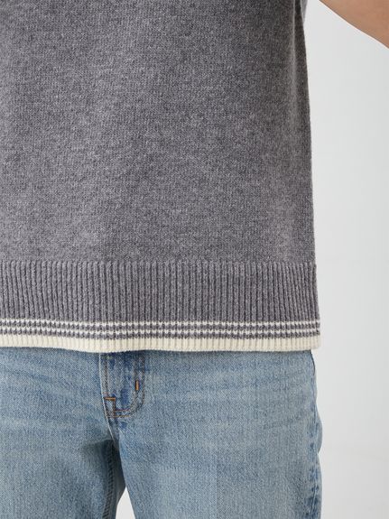 配色ラインミドルゲージハーフスリーブニット(ニット)｜トップス