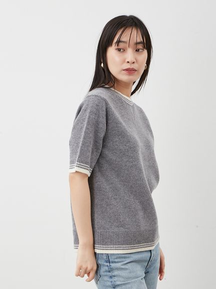 配色ラインミドルゲージハーフスリーブニット(ニット)｜トップス｜Mila