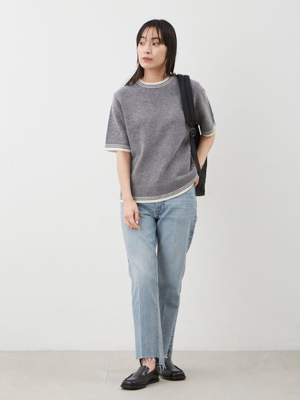 配色ラインミドルゲージハーフスリーブニット(ニット)｜トップス｜Mila