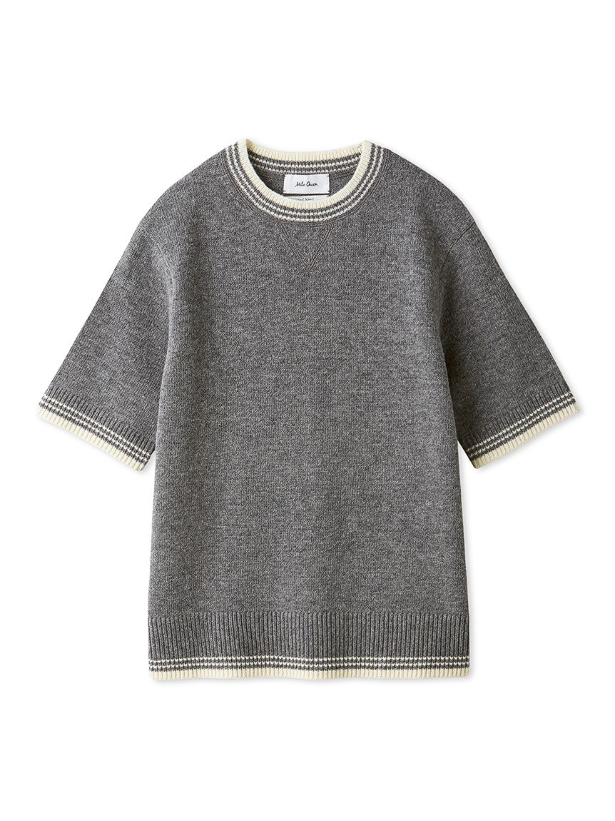 配色ラインミドルゲージハーフスリーブニット(ニット)｜トップス