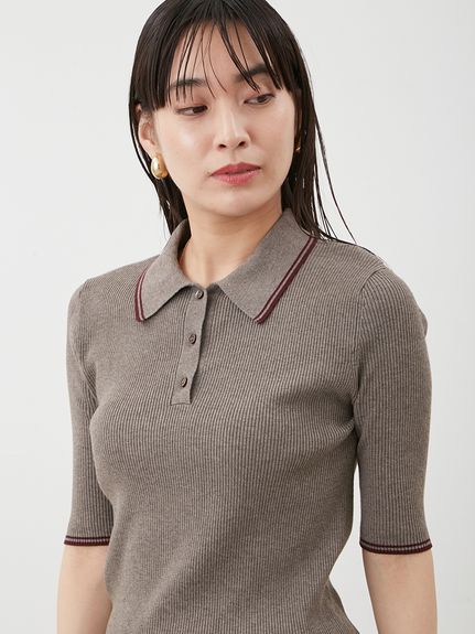 セットアップ対応】ポロ衿リブニットプルオーバー(ニット)｜トップス