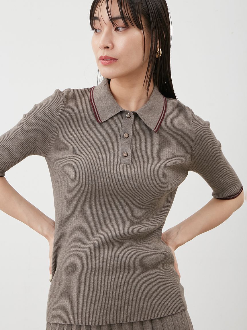 セットアップ対応】ポロ衿リブニットプルオーバー(ニット)｜トップス