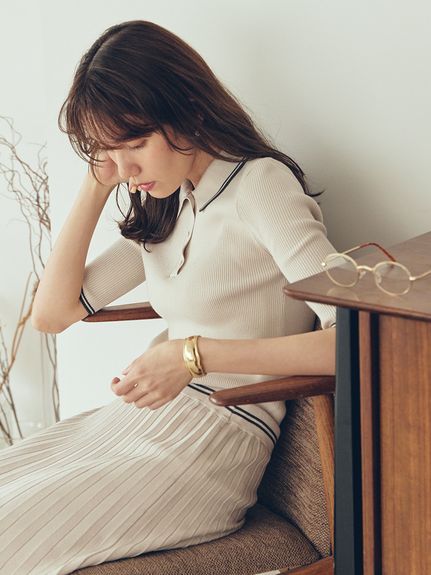 【セットアップ対応】ポロ衿リブニットプルオーバー セットアップ対応】ポロ衿リブニットプルオーバー(ニット