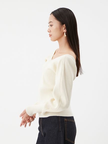 Vネックカーブスリーブリブニットトップス(ニット)｜トップス｜Mila