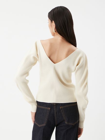 Vネックカーブスリーブリブニットトップス(ニット)｜トップス｜Mila