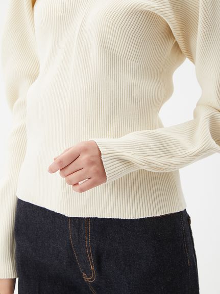 Vネックカーブスリーブリブニットトップス(ニット)｜トップス｜Mila
