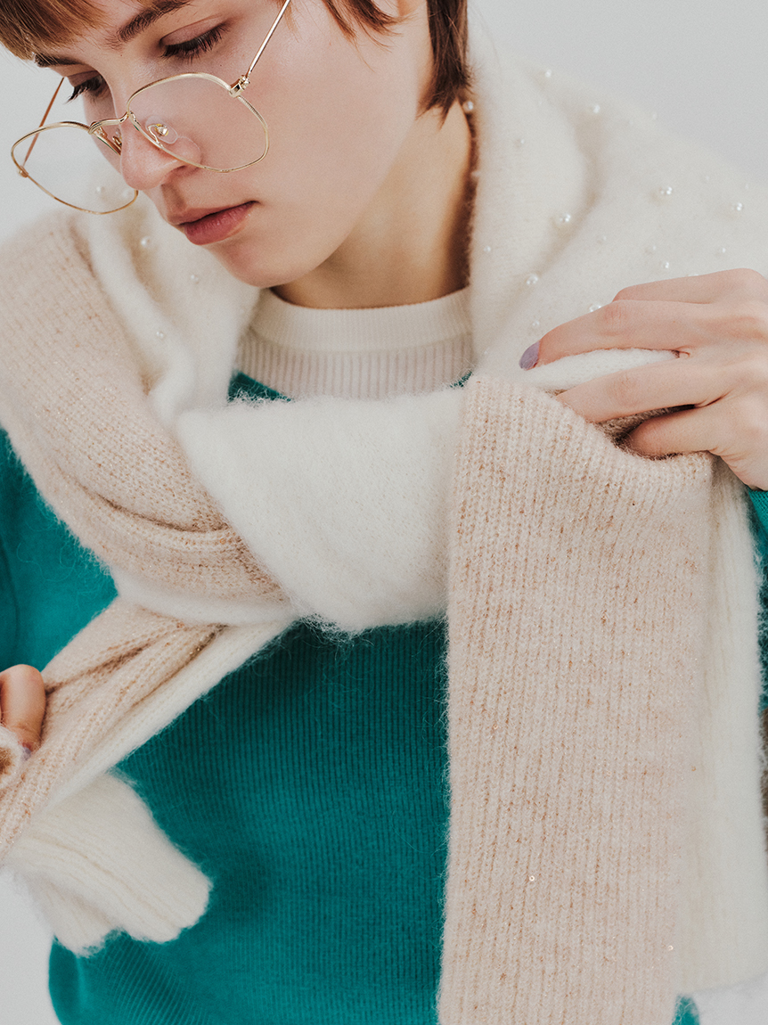 ミラオーウェン　4wayモヘアラメペプラムニットプルオーバー新品タグ付 4WAYモヘヤラメペプラムニットプルオーバー(ニット)｜トップス｜Mila