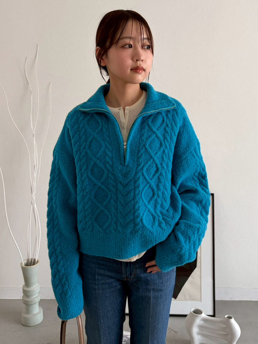 アランブークレーハーフジップニットプルオーバー(ニット)｜トップス