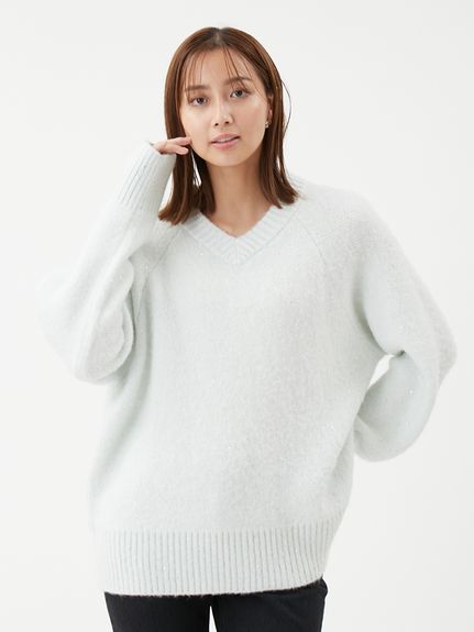 スパンコールVネックシャギーニット(ニット)｜トップス｜Mila Owen