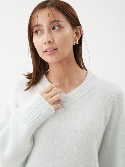 スパンコールVネックシャギーニット(ニット)｜トップス｜Mila Owen