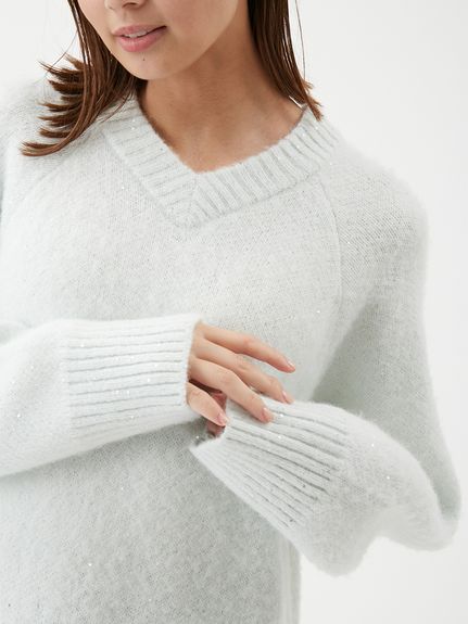 スパンコールVネックシャギーニット(ニット)｜トップス｜Mila Owen