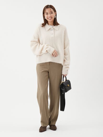 ビジュー釦クロップドポロニットプルオーバー(ニット)｜トップス｜Mila