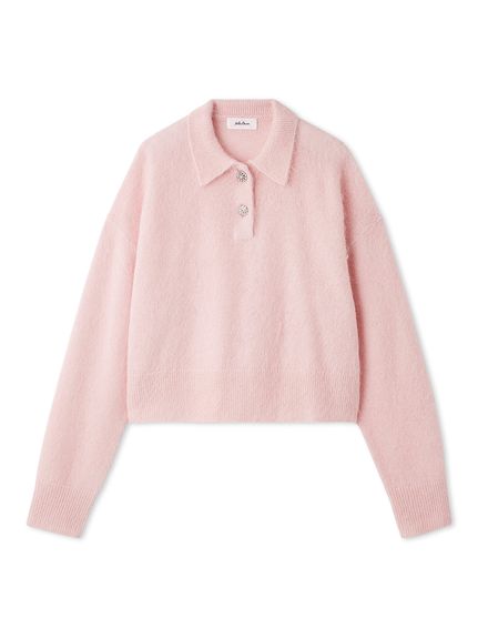 ビジュー釦クロップドポロニットプルオーバー(ニット)｜トップス｜Mila