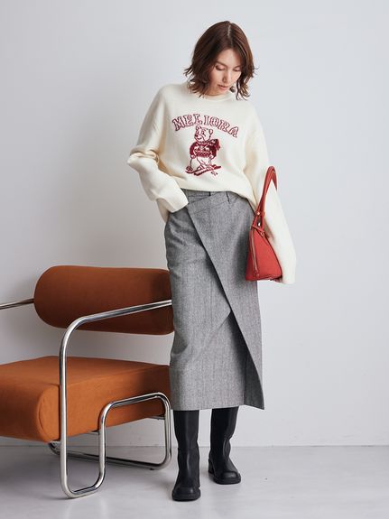 red ＊MilaOwen MILAOクルーネックジャガードニット ミラ オーウェン Mila Owen MILAOクルーネックジャガードニット （RED