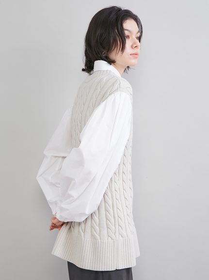 付け衿付きシャツドッキングケーブルニット(ニット)｜トップス｜Mila