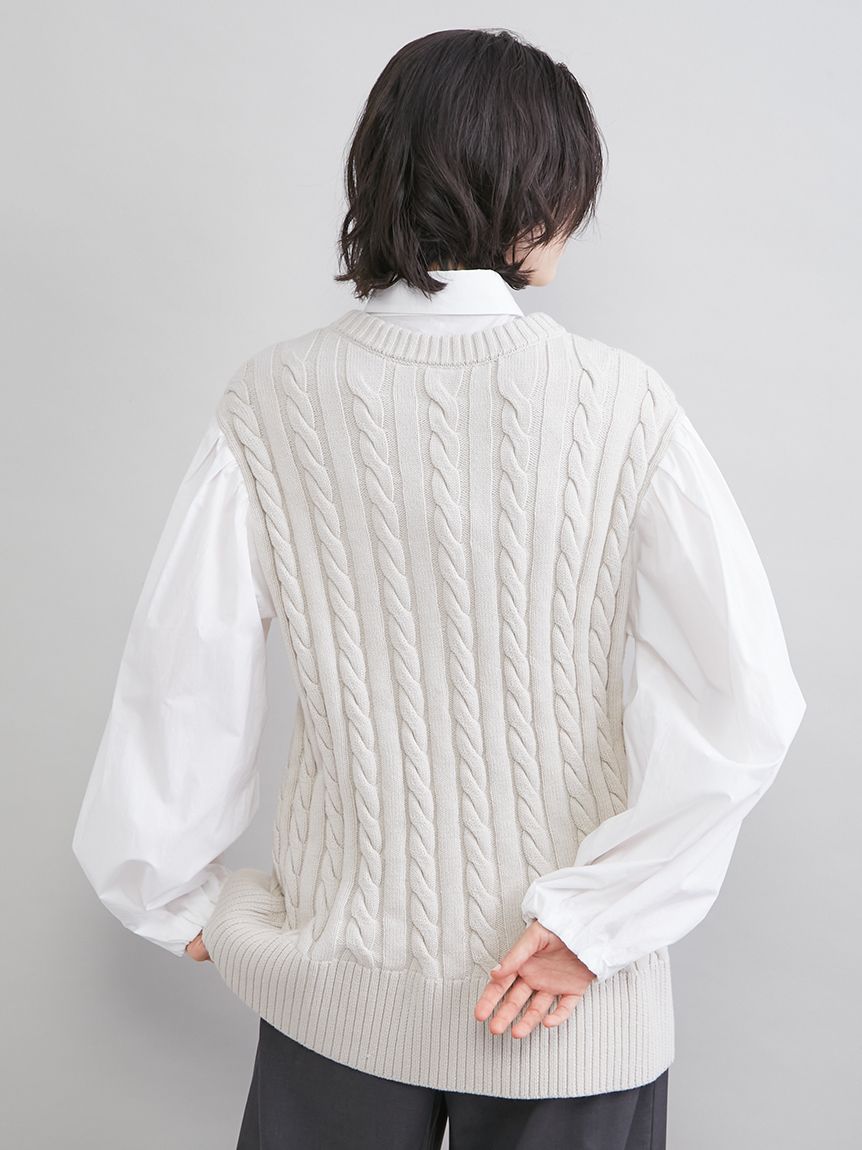 付け衿付きシャツドッキングケーブルニット(ニット)｜トップス｜Mila