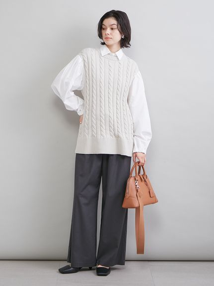 付け衿付きシャツドッキングケーブルニット(ニット)｜トップス｜Mila