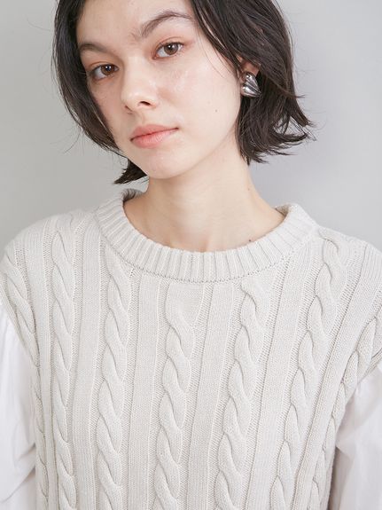 付け衿付きシャツドッキングケーブルニット(ニット)｜トップス｜Mila
