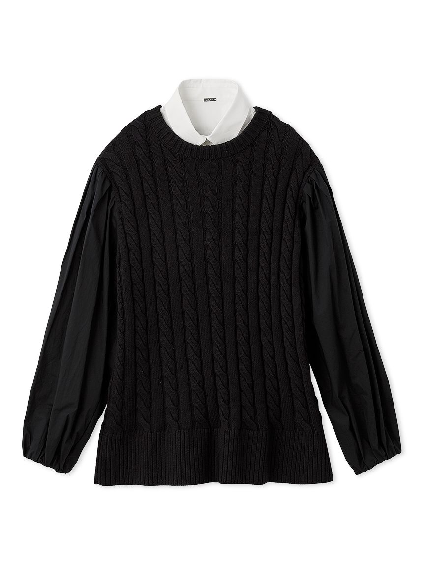 付け衿付きシャツドッキングケーブルニット(ニット)｜トップス｜Mila