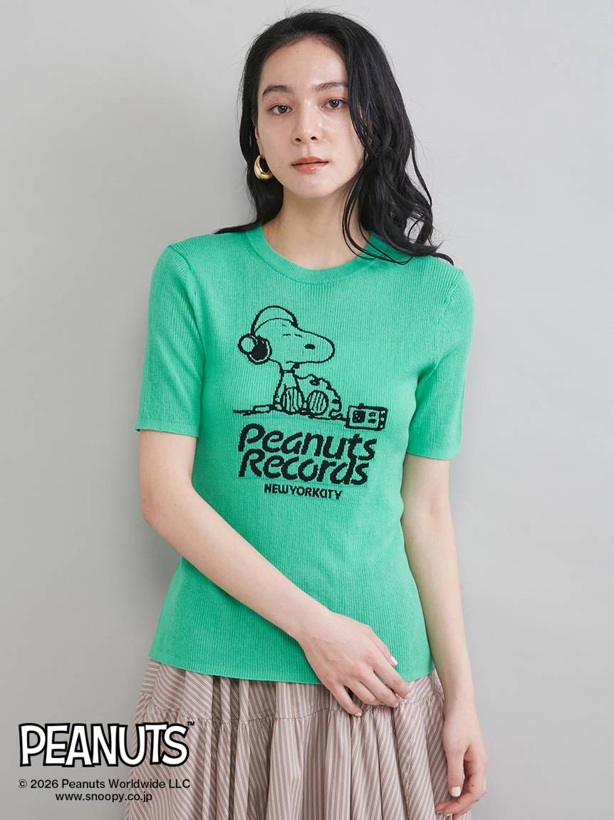 PEANUTS RECORDS】スヌーピージャガードリブニット(ニット)｜トップス