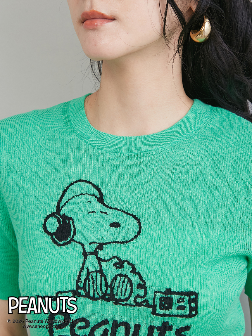 PEANUTS RECORDS】スヌーピージャガードリブニット(ニット)｜トップス