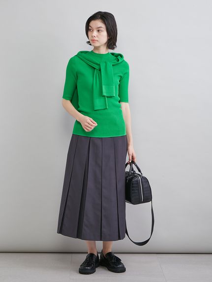 YLÈVE / シアーリブニットスキッパーポロ新品未使用 M L ]深Uネックシアーリブニットトップス [N1132] - レディース