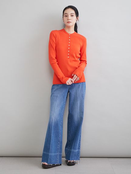 MILAOWEN ミラオーウェン 刺繍スカラヘンリーネックニット 刺繍スカラヘンリーネックニット（ニット/セーター）｜Mila Owen（ミラ