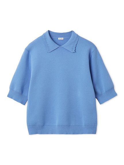 ウォッシャブル】【UVカット】スカラップレース衿ニットプルオーバー