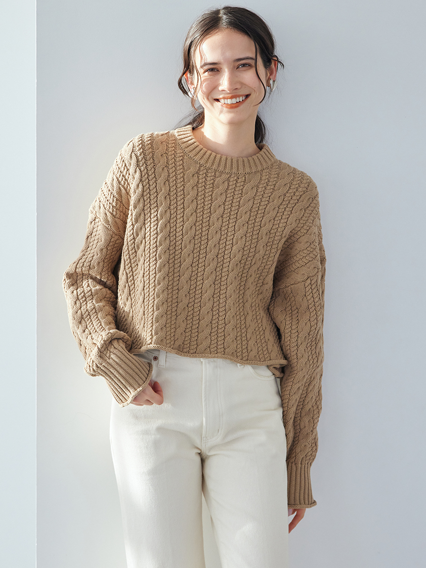 ショートヘムケーブルニット(ニット・セーター)｜トップス｜Mila Owen