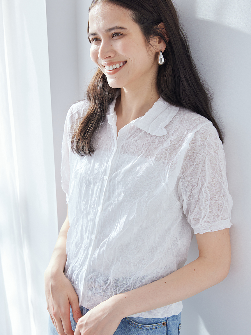 ワッシャーハーフスリーブポロニット(ニット)｜トップス｜Mila Owen