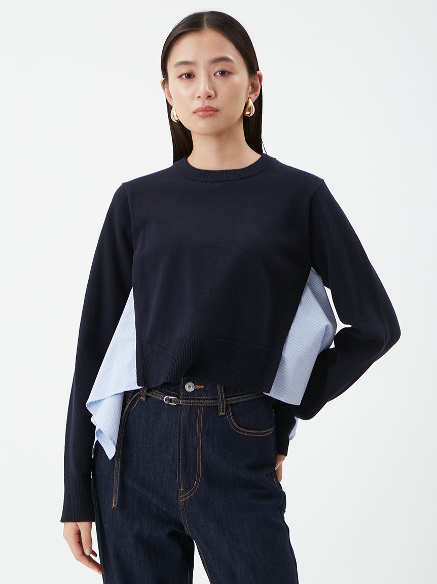カシミヤコットンストライプドッキングニット(ニット)｜トップス｜Mila