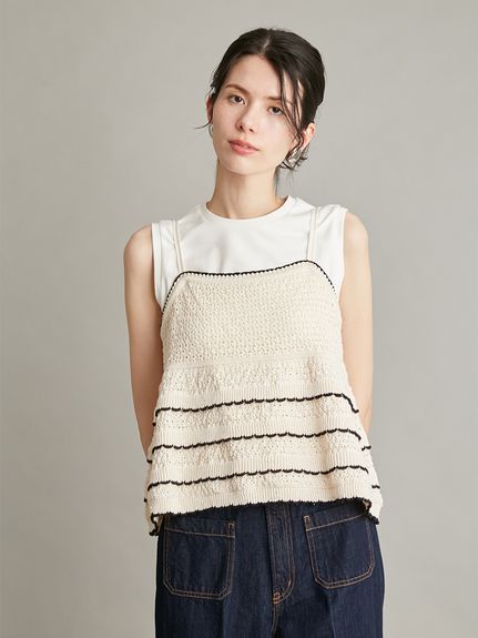 ウォッシャブル】クロシェニットキャミ×ノースリトップス(セットアップ